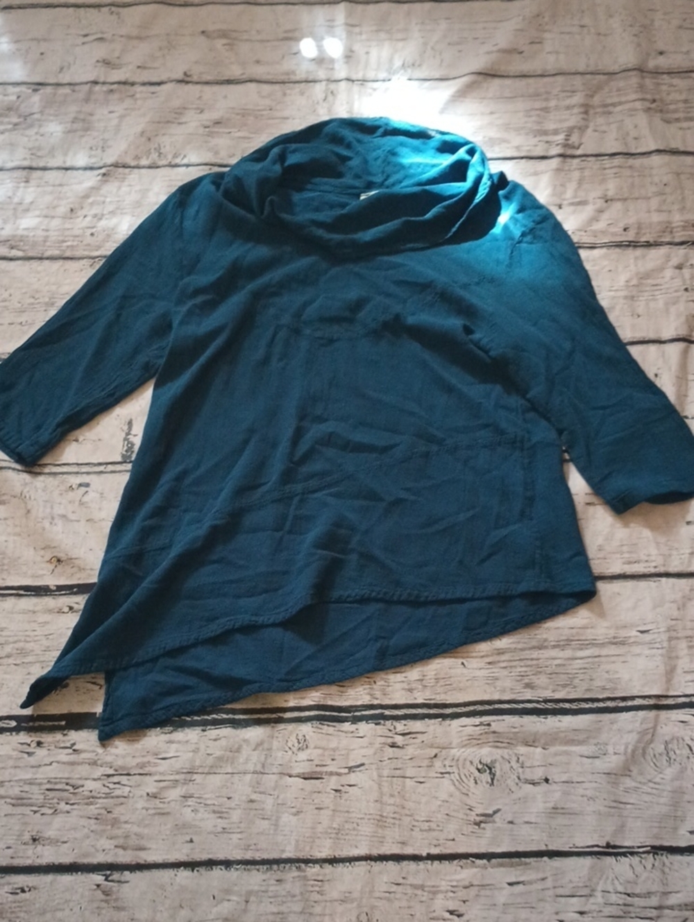 Cottonways Dark Teal Blue Cowl Neck Asymmetrical Tunic Top 1 S M